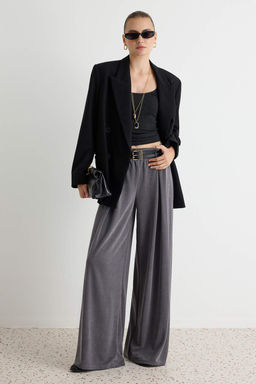 Antrasit D_z Wide Leg/Geni_ Pa_a _ift Kemerli Uzun Modal Kuma_ _rme Pantolon TWOAW27PL00018