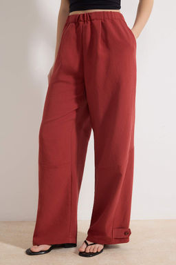 Kiremit Tensel Yumusak Tuseli Beli Lastikli Wide Leg/Genis Paca Pantolon TWOSS26PL00055 - Trendyolmilla фото 3