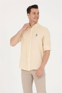 Мужская светло-желтая рубашка с длинным рукавом