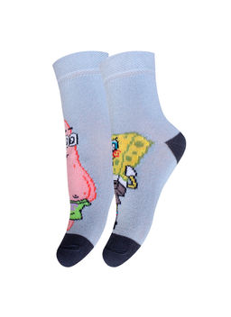 Цена за 2 пары БРЕСТСКИЕ НОСКИ ДЕТСКИЕ 3074 SPONGEBOB (средней длины) серо-голубой