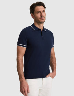 Lacivert Slim Fit %100 Pamuk D__meli Polo Yaka Triko Ti__rt