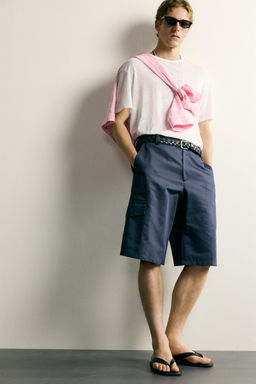 BERMUDA CARGO RELAXED FIT ALGOD?N - LINO / Azul / Marino - Zara фото 6