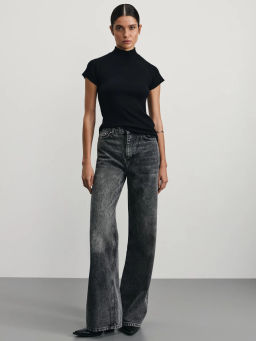 Футболка в рубчик из хлопка с рукавом реглан / Zarina  фото 2