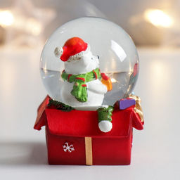 Цена за 6 шт. Снежный шар новогодний стеклянный «Медвежонок с подарочком», 4.5×4.5×6.5 см