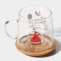 Кружка «Арбузик», 300 мл, с деревянной крышкой, стекло, прозрачная