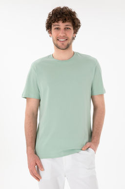 Erkek Regular Fit Bisiklet Yaka Su Ye_ili Basic Ti__rt Sepette S_rpriz _ndirim