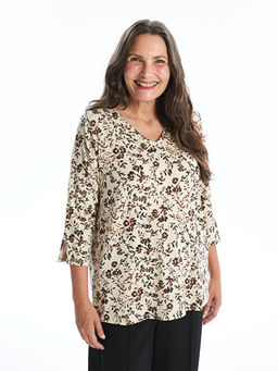 V Yaka Desenli Kad?n Bluz