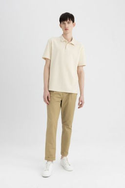 Twill Pantolon Tapered Fit Cepli Basic Duz Duble Paca