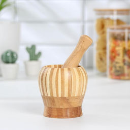Ступка с пестиком Доляна «Полоски», бамбук, 10×11 см