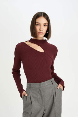 Женская облегающая полуводолазка приталенного кроя, базовая однотонная футболка в рубчик с длинными рукавами