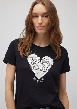 Bask?l? Siyah Tisort