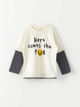 Bisiklet Yaka Uzun Kollu Bask?l? Pamuklu Erkek Bebek Ti??rt ve E?ofman Alt 2li Tak?m - Waikiki фото 2