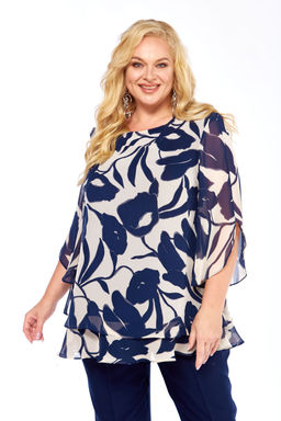 Костюм Элль стиль 2213/8-Р темно-синий+бежевый/темно-синий  фото 5