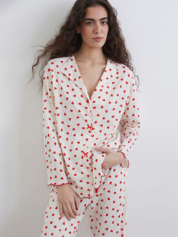 G?mlek Yaka Bask?l? Hamile Pijama Tak?m?