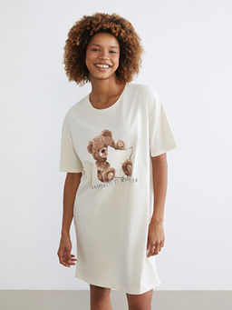 Bisiklet Yaka Ay? Bask?l? Kad?n Gecelik