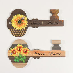 Настенные крючки декоративные «Ключик с подсолнухом», дерево, 2.5×29.5×15 см, МИКС