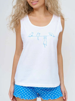 Костюм женский, цвет голубой белый