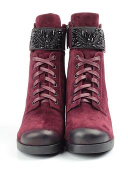 04-R135-2 BURGUNDY Ботинки зимние женские (натуральная замша, натуральный мех) - Фабричный китай фото 5