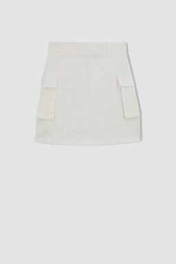 Мини-юбка из габардина с нормальной талией и вырезом - Defacto фото 9