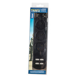 S-CT3-1,8U BLACK Удлинитель серии Travel, шнур 1,8м., 3 гнездa, 10A, б/з, 4USB(3,1A). Черный. ТМ Uniel