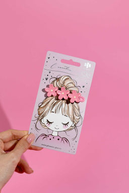 Заколка для волос зажим, арт. 71764 / 10 ЦВЕТОЧКИ (в наборе: 1шт., 6,4 см, черный металл, полиэфирная смола, цвет: розовый, подложка из мелованного картона + ПЭТ-пакет с европодвесом)