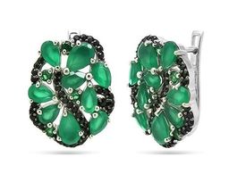 Серьги из серебра зеленый агат, шпинель, Мелиана