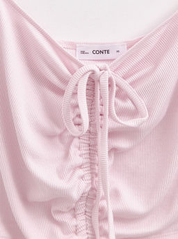 CONTE Укороченный топ в рубчик с отрытыми плечами и сборкой LD 2632 pink diamond - Conte elegant фото 8