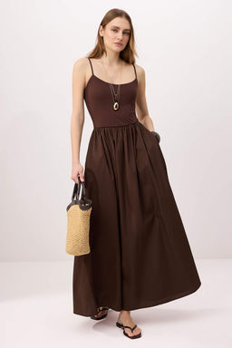 Siyah Belden Ac?lan Dokuma Maxi Elbise TWOSS25EL00869 - Trendyolmilla фото 6