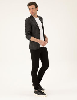Siyah Slim Fit Keten Kar___ml_ Ceket