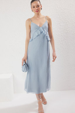 TRENDYOLMILLA Mavi Duz Kesim Kumas Ozellikli Maxi Dokuma Elbise TWOSS25EL00224 фото 3