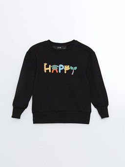 Bisiklet Yaka Bask?l? K?z Bebek Sweatshirt