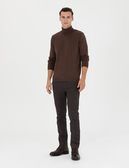 Kahverengi Slim Fit Bal_k__ Yaka Basic Triko Kazak