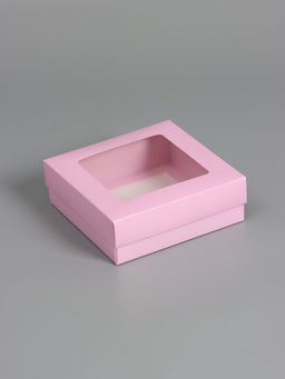 Цена за 5 шт. Коробка складная, крышка-дно,с окном, розовая, 15 х 15 х 5 см