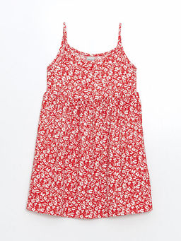 Kare Yaka ?i?ekli K?z ?ocuk Elbise