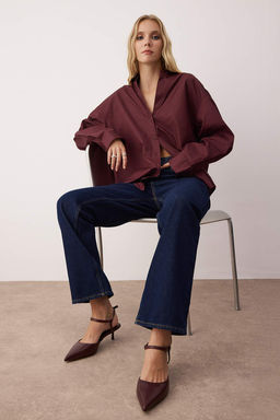 Bordo Bilekten Baglamal? Sivri Burun Kad?n Kitten Topuklu Ayakkab? 
TAKAW26TO00008