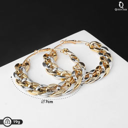 Серьги-кольца Цепь, цвет серебряно-золотой, d=7 см