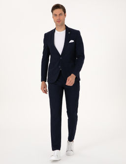 Lacivert Ex. Slim Fit Y_n Kar___ml_ Tak_m Elbise
