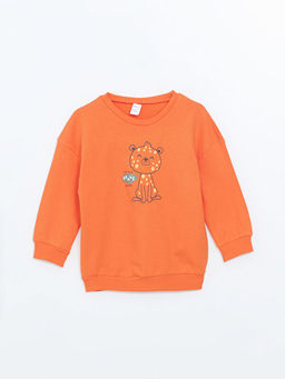 Bisiklet Yaka Bask?l? Erkek Bebek Sweatshirt