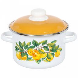 "Грушевый сад" Кастрюля эмалированная 2л, цилиндрическая форма, металлическая крышка, белый (Россия)