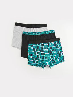 Bask?l? Pamuklu Erkek ?ocuk Boxer 3l?
