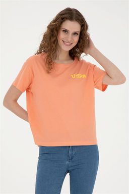 Женская футболка с круглым вырезом лососевого цвета