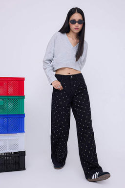 Teen Siyah Kusgozu Detayl? Yuksek Bel Wide Leg Jeans TWOAW26JE00041 - Trendyolmilla фото 3