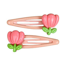 Набор заколок для волос клик-клак, глянцевые, арт. 71734 / 10 ЦВЕТОЧКИ (в наборе: 2шт., 5,3 см, черный металл, полиэфирная смола, цвет: коралловый, подложка из мелованного картона + ПЭТ-пакет с европодвесом)