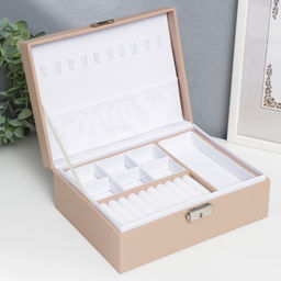 Шкатулка кожзам для украшений Кремовая матовая 9х23х17 см - Simaland фото 4