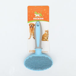 Пуходерка пластиковая мягкая с закругленными зубьями, средняя, 9,5 х 16,5 см, голубая - Пижон фото 5