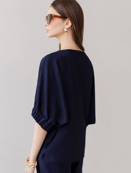 Свободная блузка с вырезом лодочка из плотного лиоцелла - Vilatte фото 3