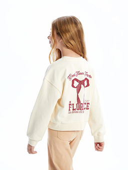 Bisiklet Yaka Kurdele Bask?l? K?z ?ocuk Kal?n Crop Sweatshirt