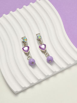 Серьги-клипсы детские «Выбражулька» сердце на цепочке с кругом кристалл, сиренево-радужные