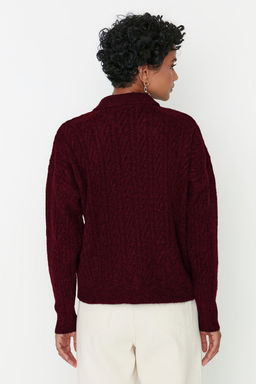 Bordo Genis Kal?p Yumusak Dokulu Triko Kazak TWOAW21KZ2635