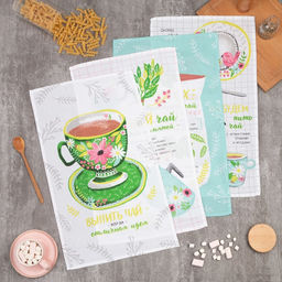 Набор кухонных полотенец Доляна Ароматный чай, 35х60см-4 шт, 100% хлопок, вафля 160 г/м2  фото 2